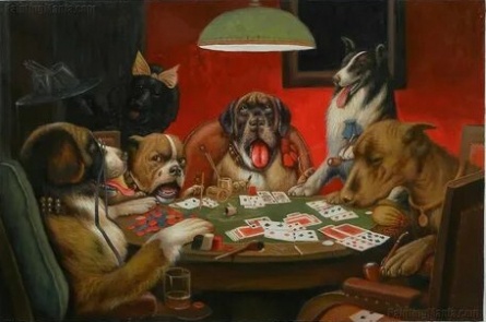 Четыре собаки в игре в покер кадры